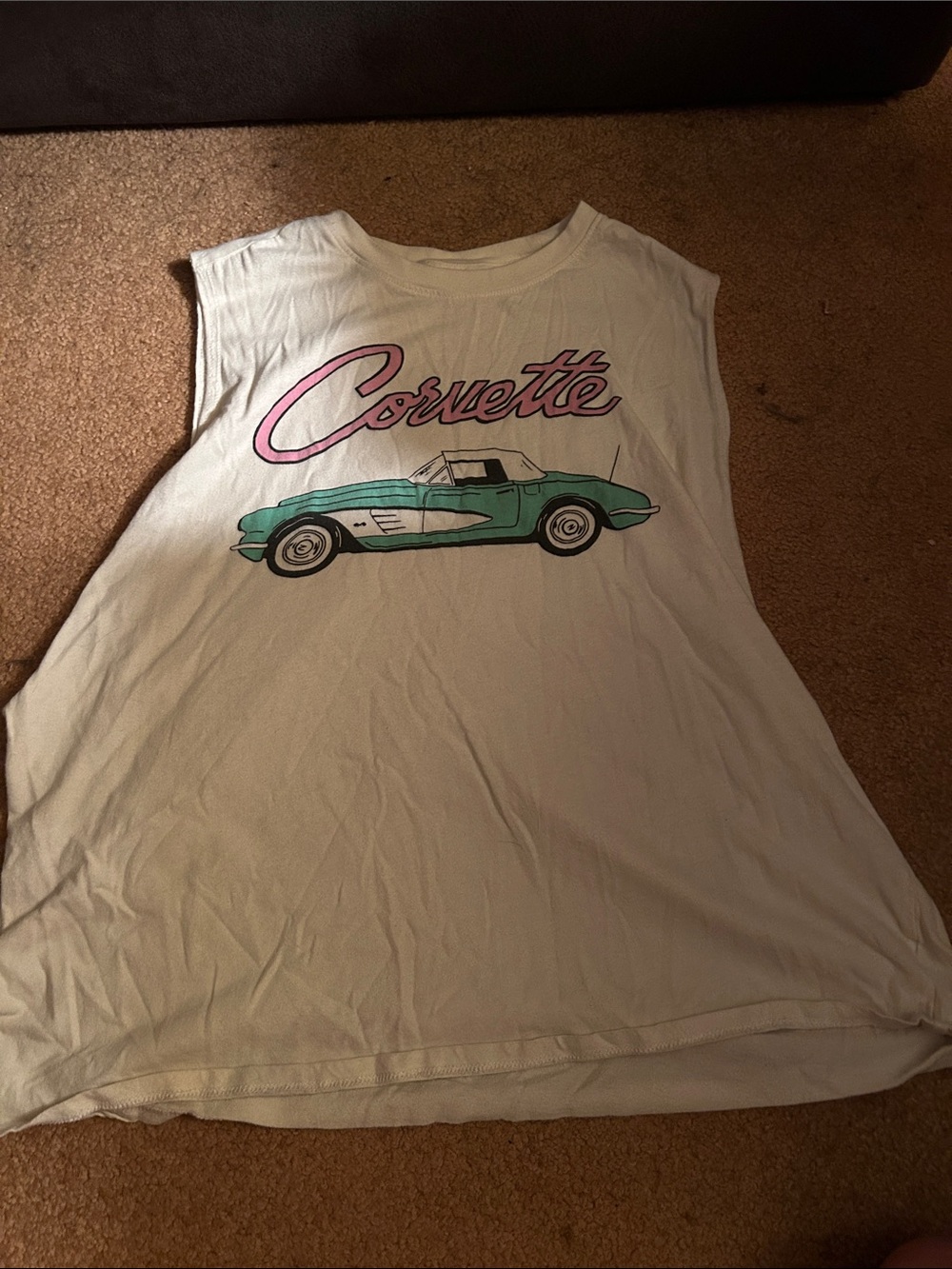 American Eagle White Tank with Teal and Pink Graphic